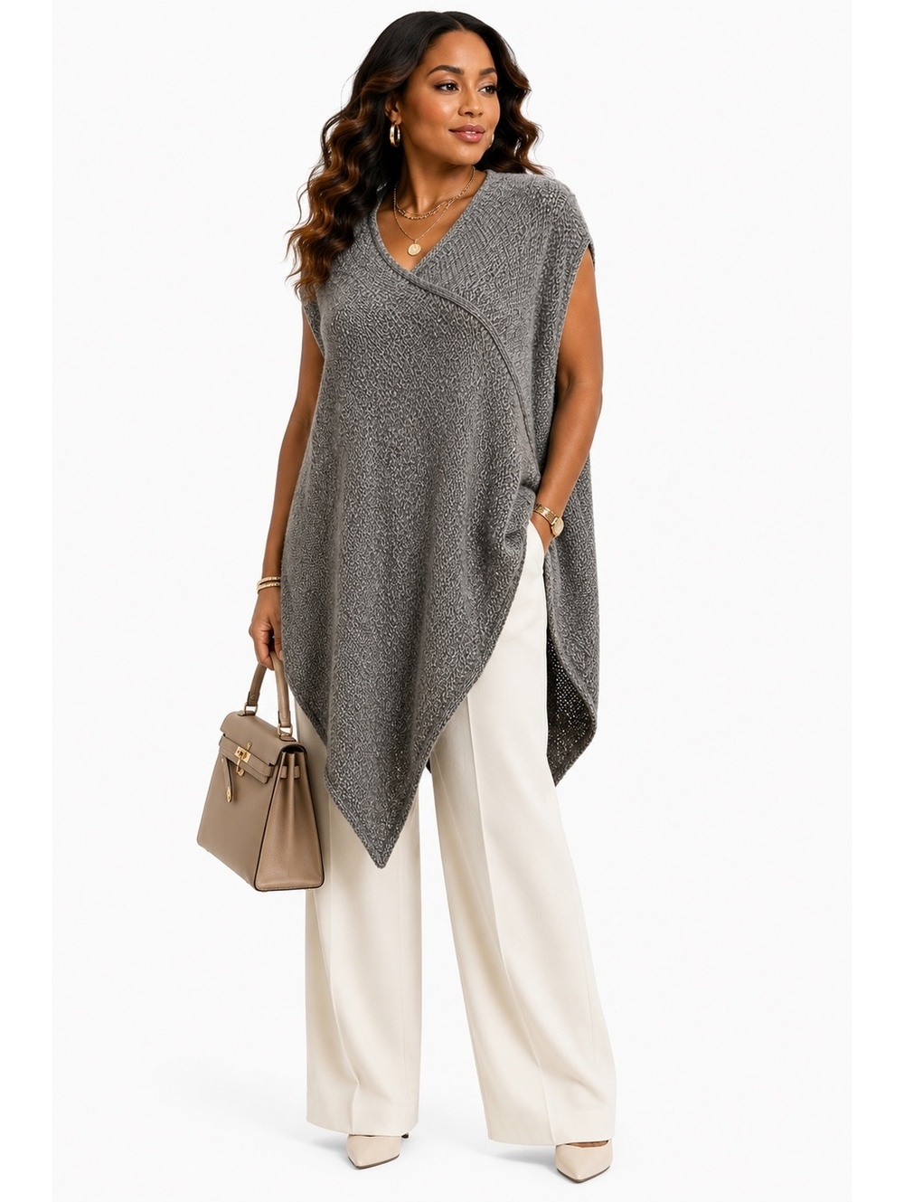 Fratelli Talli Gray Alpaca Blend Poncho Sweater, Size XL, Made in Italy